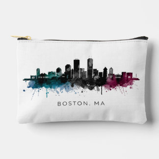 Pochette À Accessoires Art du Massachusetts | Aquarelle de la skyline de