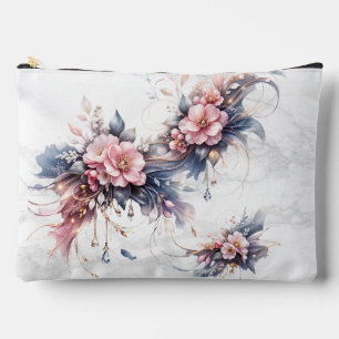Pochette À Accessoires Art floral de luxe rose tendre avec accents dorés