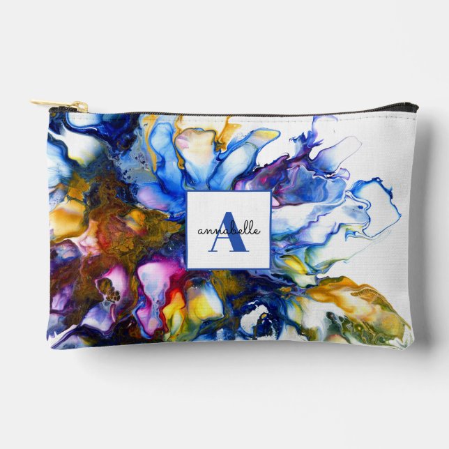Pochette À Accessoires Art fluide abstrait bleu Agate Nom (Recto)