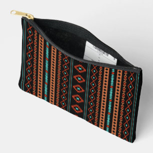Pochette À Accessoires Aztec Rusts Turquoises Noir Motifs Mixtes V Motif