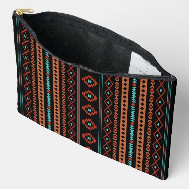 Pochette À Accessoires Aztec Rusts Turquoises Noir Motifs Mixtes V Motif (Ouvrir)
