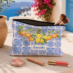 Pochette À Accessoires Azulejo méditerranéen bleu jaune sicilien