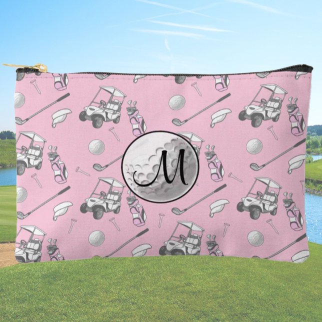 Pochette À Accessoires Balle et cartons de golf rose sur mesure Monogram (Créateur téléchargé)