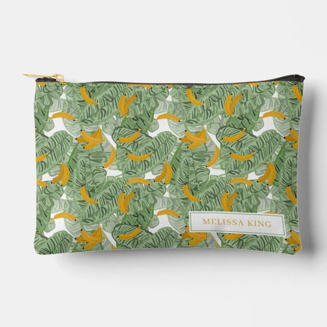 Pochette À Accessoires Banane tropicale moderne vert Voyage Motif (Recto)