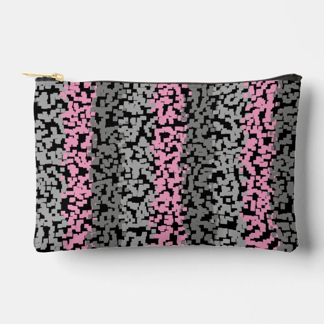 Pochette À Accessoires Bandes pixelisées numériques roses, grises et noir (Recto)