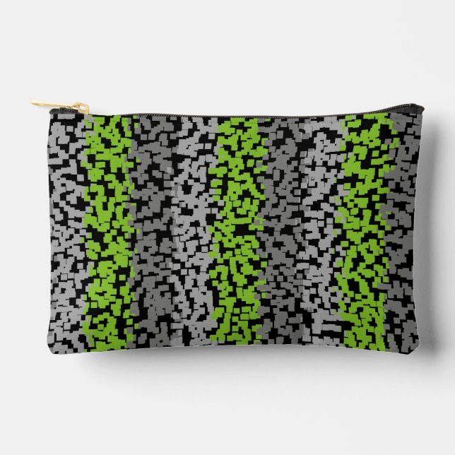 Pochette À Accessoires Bandes pixelisées numériques vertes, grises et noi (Recto)