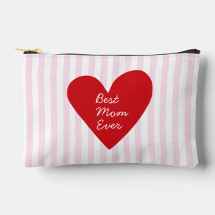 Pochette À Accessoires Bandes rétro Rouge et rose Meilleure maman jamais