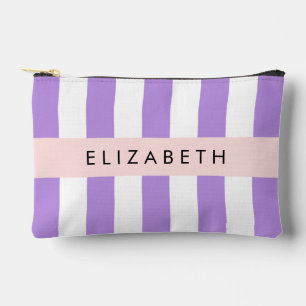 Pochette À Accessoires Bandes Violettes, Motif Gratté, Lignes, Votre Nom