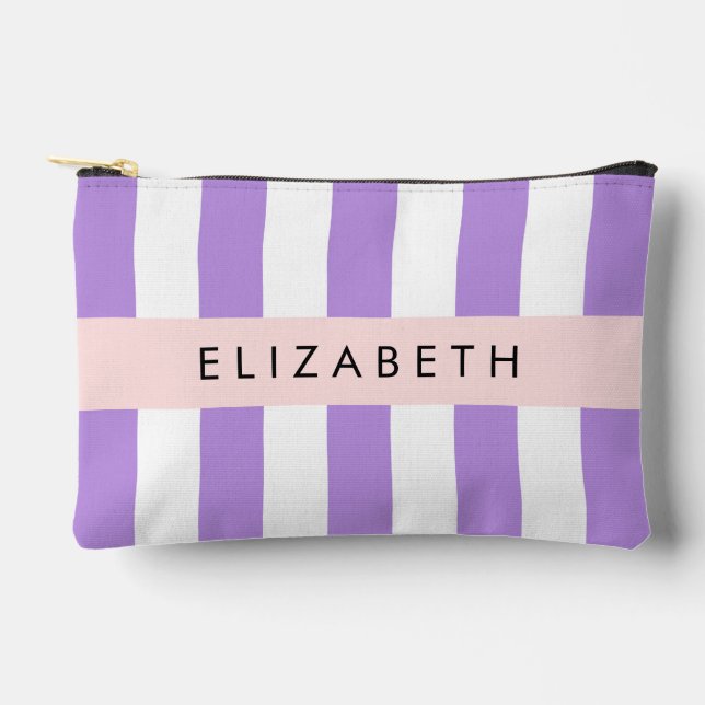 Pochette À Accessoires Bandes Violettes, Motif Gratté, Lignes, Votre Nom (Recto)
