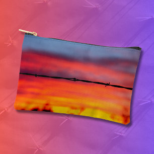 Pochette À Accessoires Barrière de Fil de Fer Barbelé au Coucher du Solei