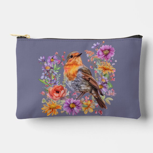 Pochette À Accessoires Beau Robin sur une branche de fleurs (Recto)