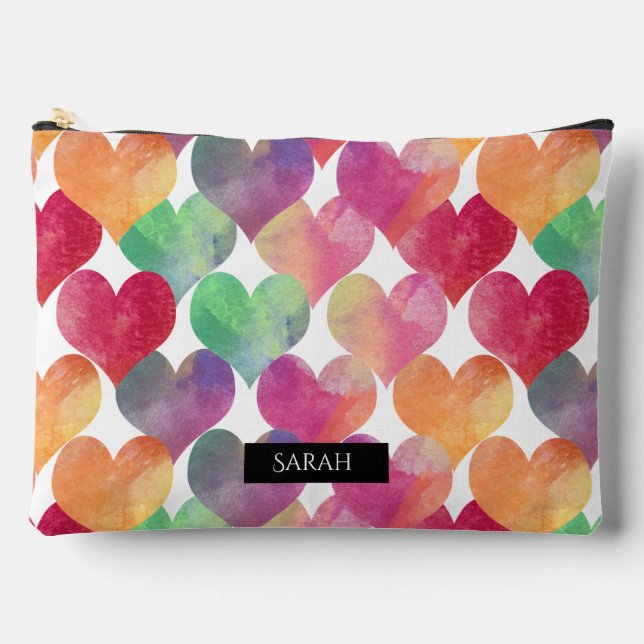 Pochette À Accessoires Beaucoup de Coeurs d'Amour en Aquarelle Personnali (Recto)
