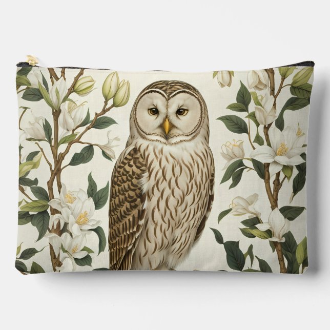 Pochette À Accessoires Beautiful Ural Owl And Magnolia Blossoms (Recto)
