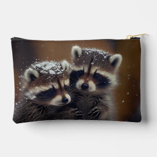 Pochette À Accessoires Bébés ratons laveurs blottis dans la neige qui tom