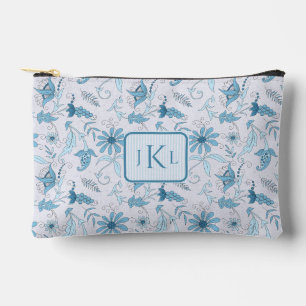 Pochette À Accessoires Belle Florale Bleue et Monogramme Rayé Bleu