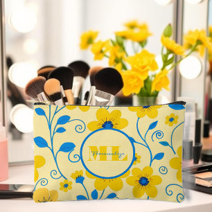 Pochette À Accessoires Beurre de monogramme Floral jaune et bleu