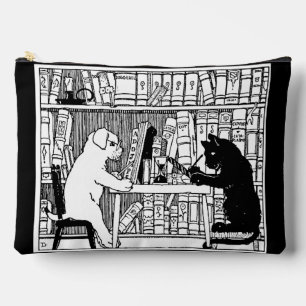 Pochette À Accessoires Bibliothèque Chaton et Chien de Style Ancien, Litt