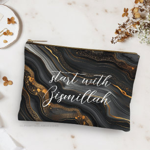 Pochette À Accessoires Bismillah Alhamdullilah Agate Noir Or