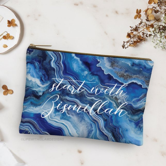 Pochette À Accessoires Bismillah Alhamdullilah Blue Agate (Créateur téléchargé)