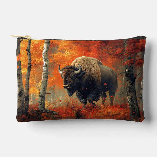 Pochette À Accessoires Bison dans l'artisanat boisé d'automne (Recto)