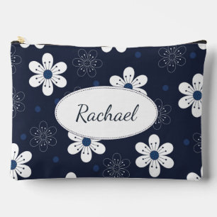 Pochette À Accessoires Bleu marine Joli floral personnalisé