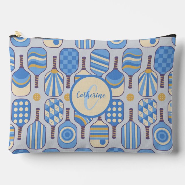 Pochette À Accessoires Bleu Pickleball Paddles avec Monogramme (Recto)