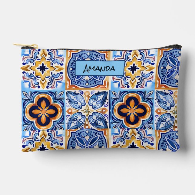 Pochette À Accessoires Bleu sicilien Bleu blanc céramique méditerranéenne (Recto)