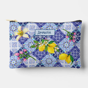 Pochette À Accessoires Bleu sicilien carreaux céramiques d'agrumes médite
