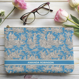 Pochette À Accessoires Bleu turquoise vintage imprimé toile de jouy
