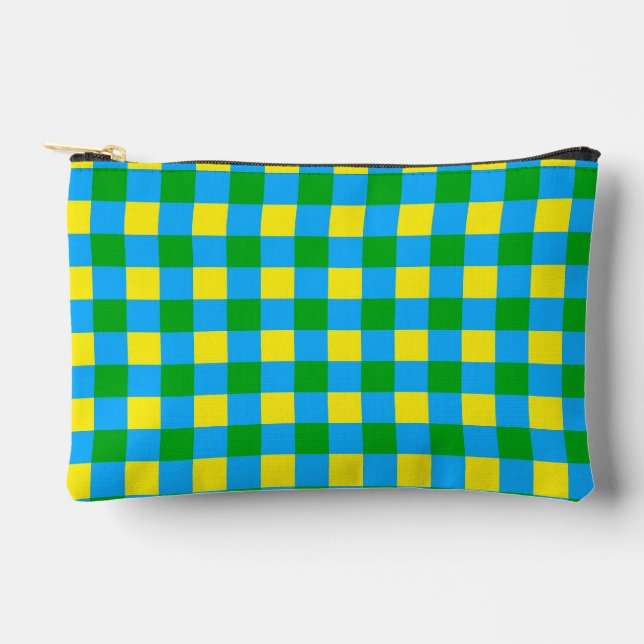 Pochette À Accessoires Bleu Vert Jaune Chèque Plaid Design Motif (Recto)