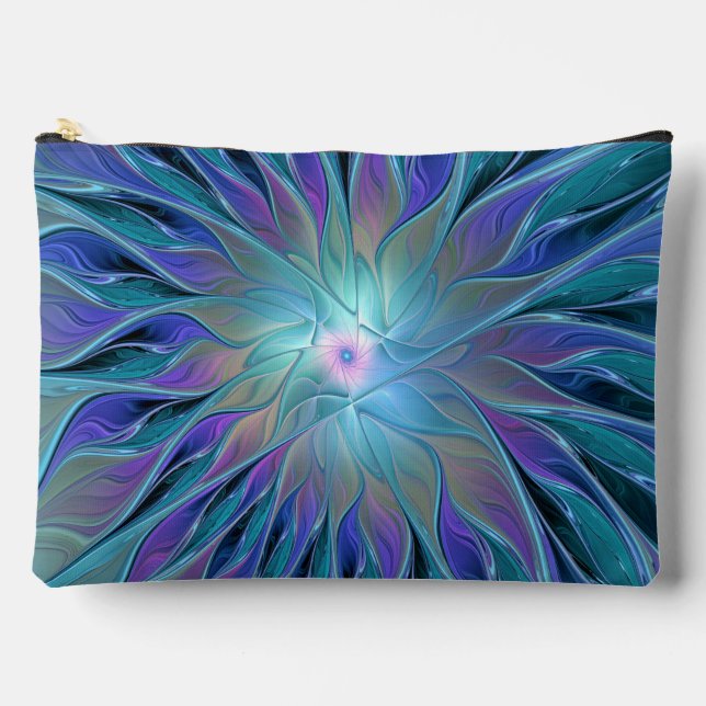 Pochette À Accessoires Blue Purple Flower Dream Abstrait Fractal Art (Recto)