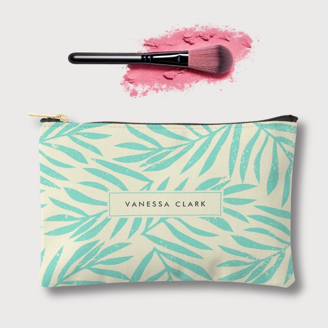 Pochette À Accessoires Boho Abstrait Blue Grunge Palm Feuilles (Créateur téléchargé)