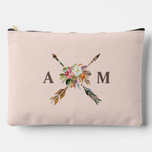 Pochette À Accessoires Boho Blooms et flèches Monogrammes