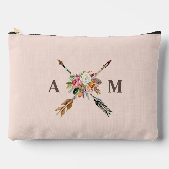 Pochette À Accessoires Boho Blooms et flèches Monogrammes (Recto)
