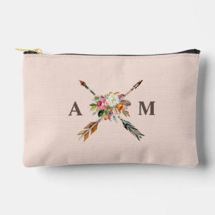 Pochette À Accessoires Boho Blooms et flèches Monogrammes