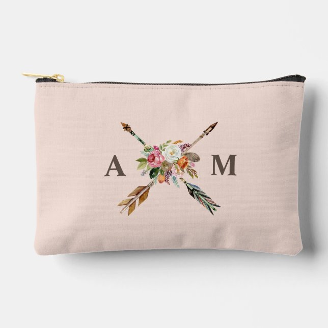 Pochette À Accessoires Boho Blooms et flèches Monogrammes (Recto)