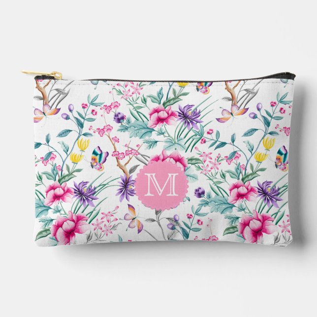 Pochette À Accessoires Boho Chic Fleurs & Papillons Monogramme (Recto)