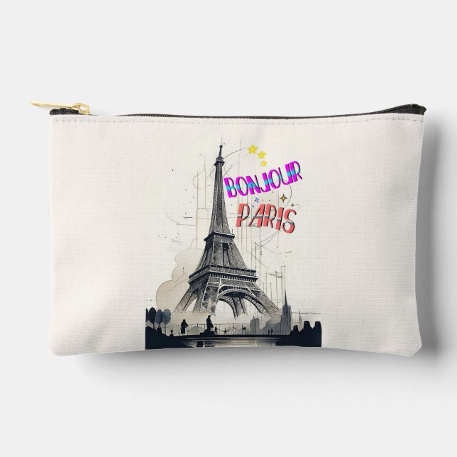 Pochette À Accessoires Bonjour Paris coloré (Recto)