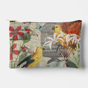 Pochette À Accessoires Botanique Vintage Oiseaux Nature Tropical Antique 