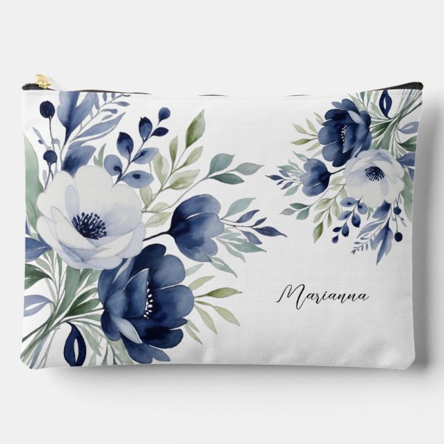 Pochette À Accessoires Bouquet floral bleu et blanc (Recto)
