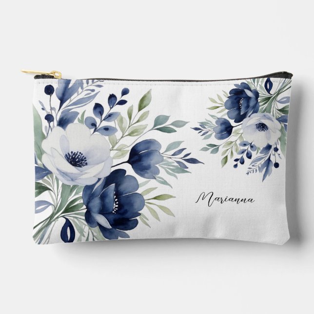 Pochette À Accessoires Bouquet floral bleu et blanc (Recto)