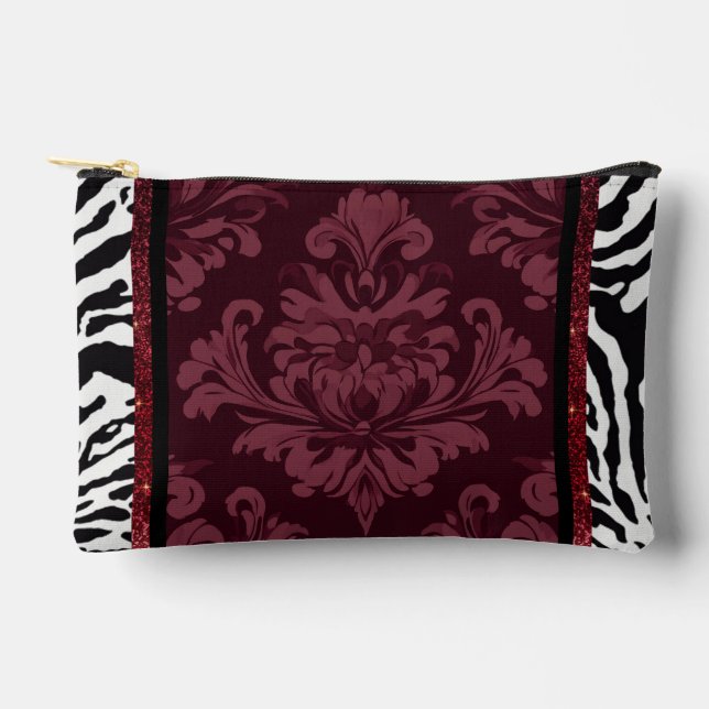 Pochette À Accessoires Bourgogne aux faux étincelles zébrées (Recto)