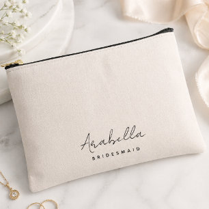 Pochette À Accessoires Bridesmaid   Script minimaliste moderne rose pâle