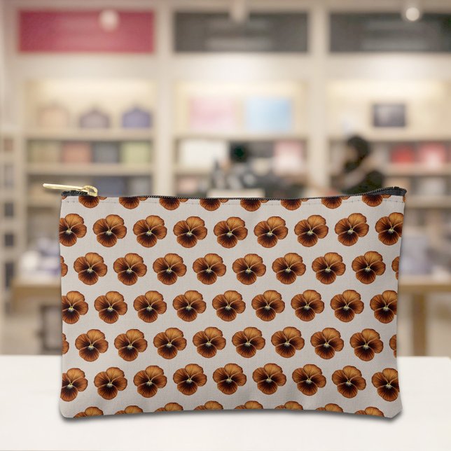 Pochette À Accessoires Brown Pansy Seamless Pattern Pouch (Pouch with seamless pattern of a brown pansy)