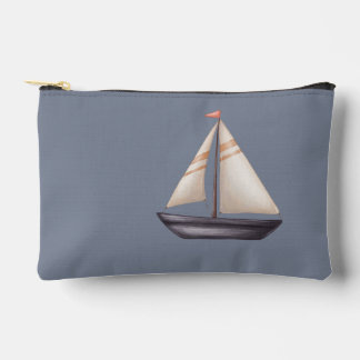 Pochette À Accessoires Brown Sailing Boat and Name on Gray