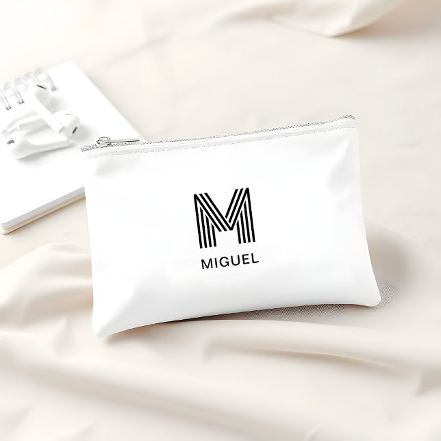 Pochette À Accessoires Budget simple Monogramme noir et blanc (Créateur téléchargé)