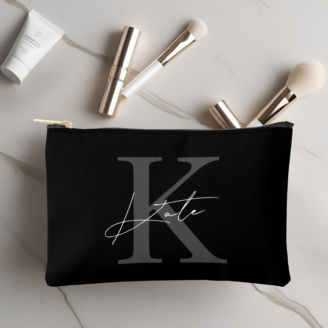 Pochette À Accessoires Cadeau de Demoiselle d'Honneur Monogramme Noir Cla (Créateur téléchargé)