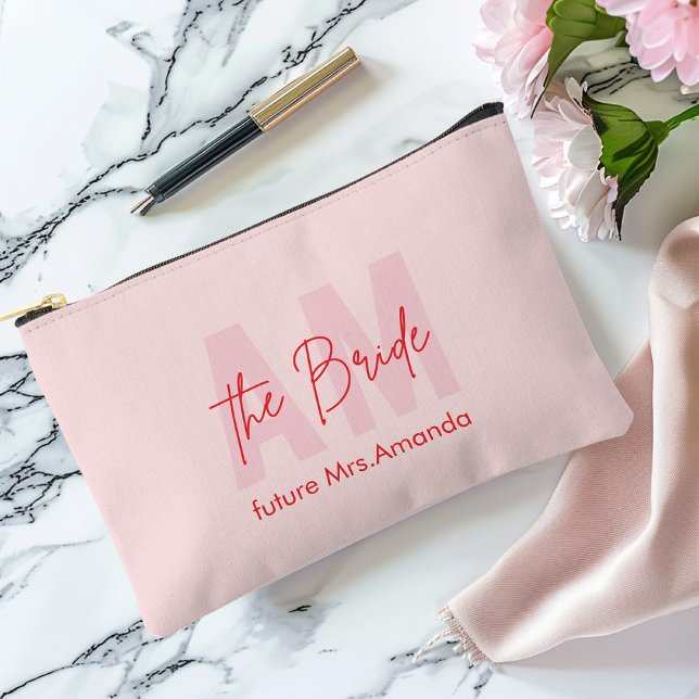 Pochette À Accessoires Cadeau de Mariée Rose Pâle | Nom Personnalisé (Créateur téléchargé)
