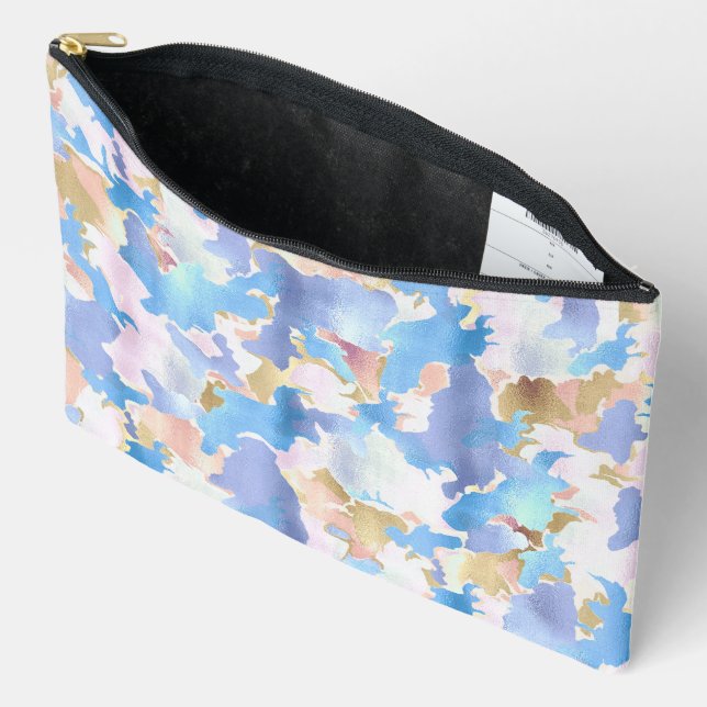 Pochette À Accessoires Camouflage Métallique Rose Bleu Or Abstrait (Ouvrir)