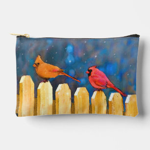 Pochette À Accessoires Cardinaux sur la clôture dans la peinture d'hiver